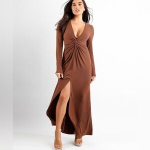Popilush Shapewear Slimming Deep V Bias Twist Front Slit‎ Hourglass Maxi Dress S